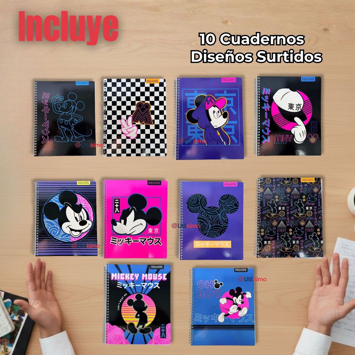 PROARTE - Pack 10 Cuadernos Universitarios Mickey Mouse Proarte 7mm 100 Hojas Diseños Surtidos