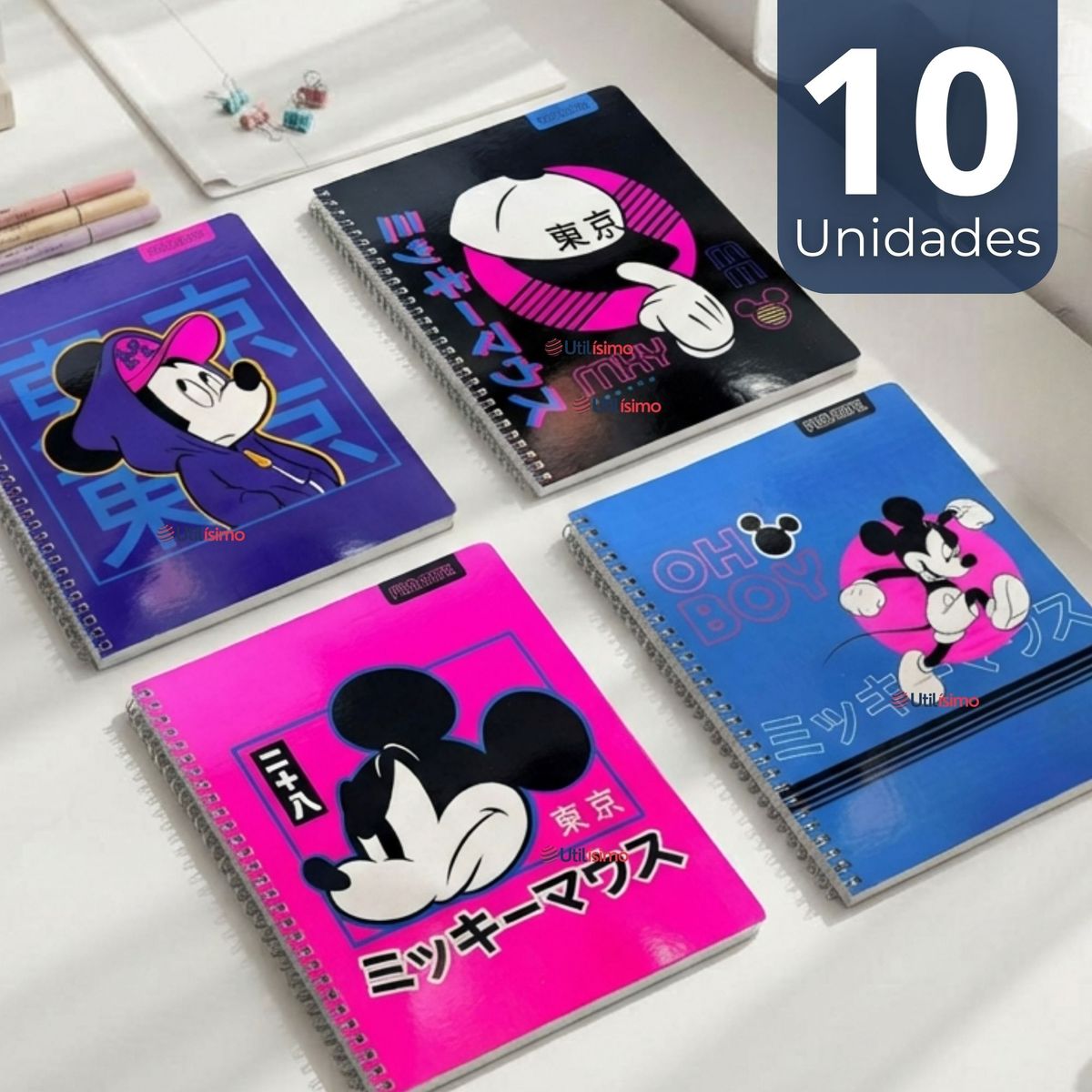 PROARTE - Pack 10 Cuadernos Universitarios Mickey Mouse Proarte 7mm 100 Hojas Diseños Surtidos