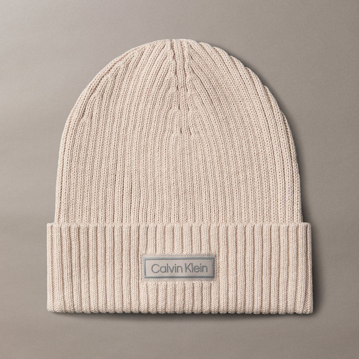 CALVIN KLEIN - Gorro de Punto de Mezcla de Algodón y Cachemira Beige Calvin Klein