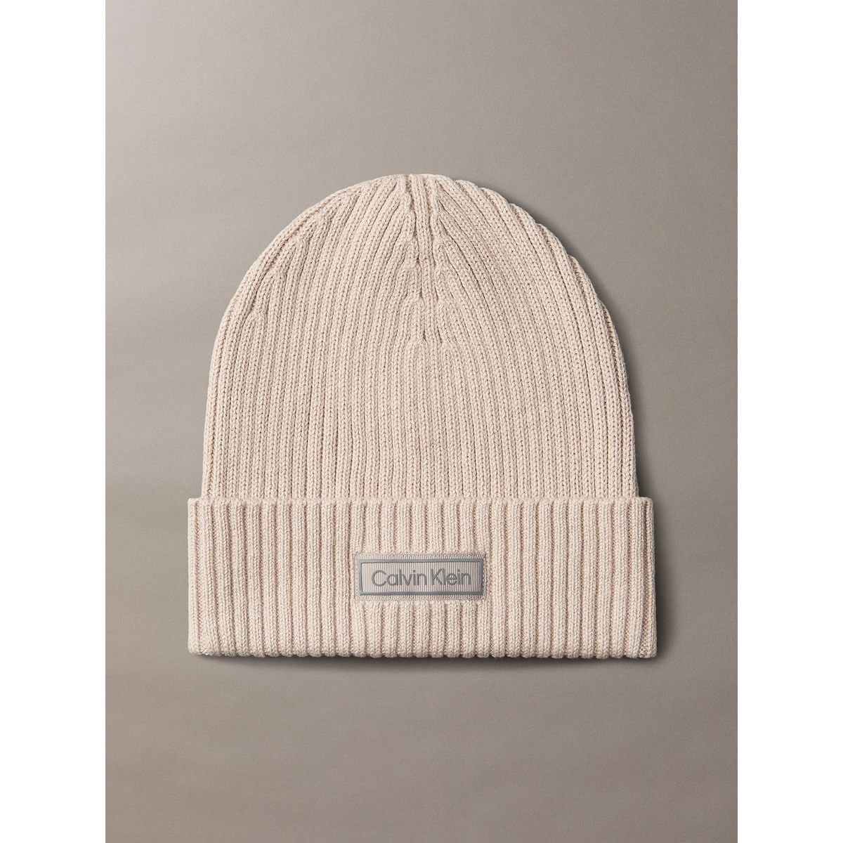 CALVIN KLEIN - Gorro de Punto de Mezcla de Algodón y Cachemira Beige Calvin Klein