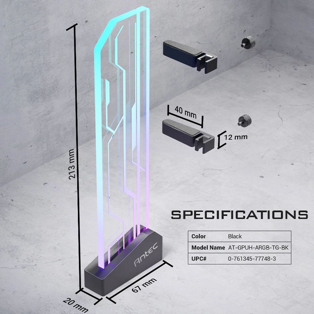 GENERICO - Soporte GPU Antec ARGB, Vidrio Templado