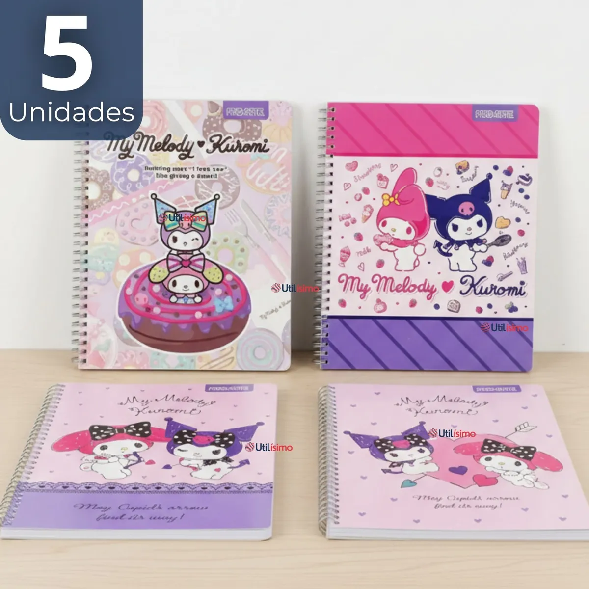 PROARTE - Pack 5 Cuadernos Universitario My Melody & Kuromi Proarte 7mm 100 Hojas Diseños Surtidos