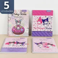 PROARTE - Pack 5 Cuadernos Universitario My Melody & Kuromi 7mm 100 Hojas Diseños Surtidos