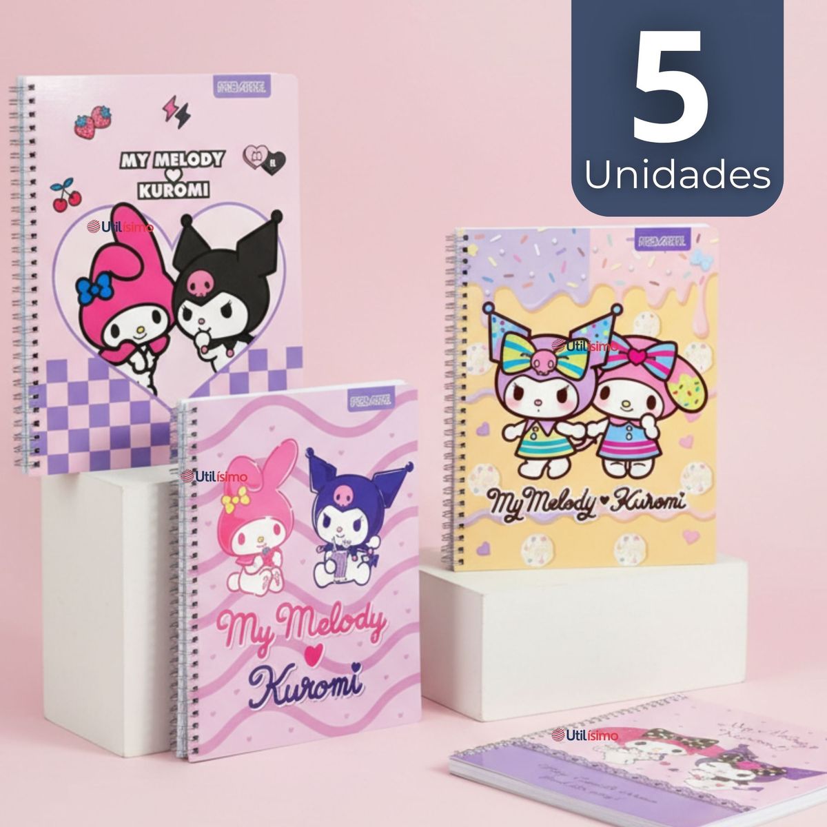 PROARTE - Pack 5 Cuadernos Universitario My Melody & Kuromi Proarte 7mm 100 Hojas Diseños Surtidos