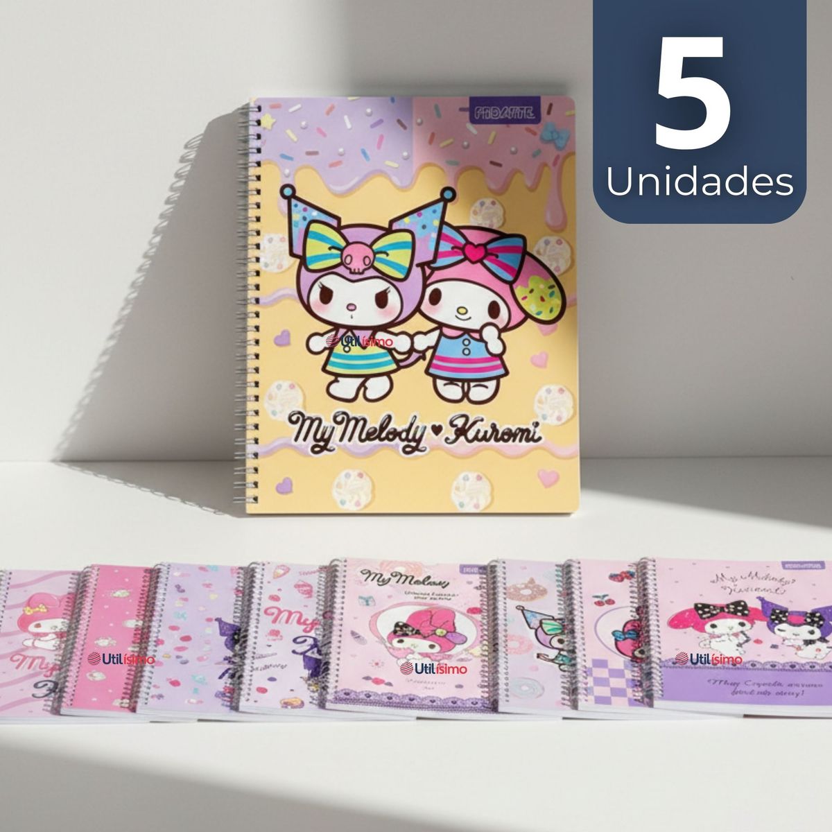 PROARTE - Pack 5 Cuadernos Universitario My Melody & Kuromi Proarte 7mm 100 Hojas Diseños Surtidos