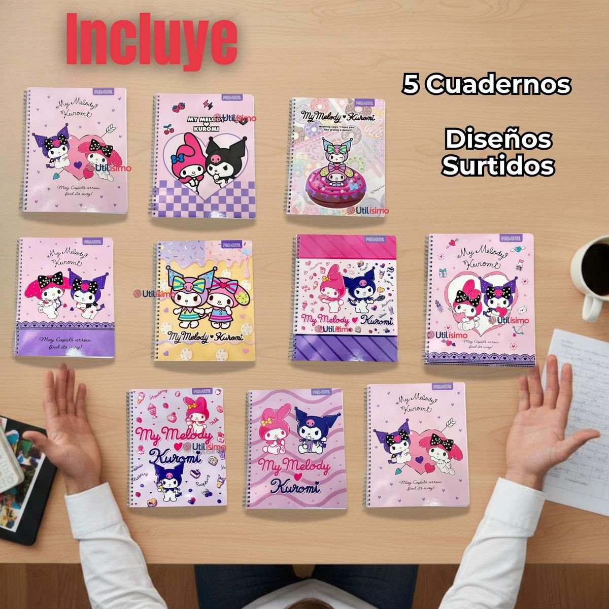 PROARTE - Pack 5 Cuadernos Universitario My Melody & Kuromi Proarte 7mm 100 Hojas Diseños Surtidos