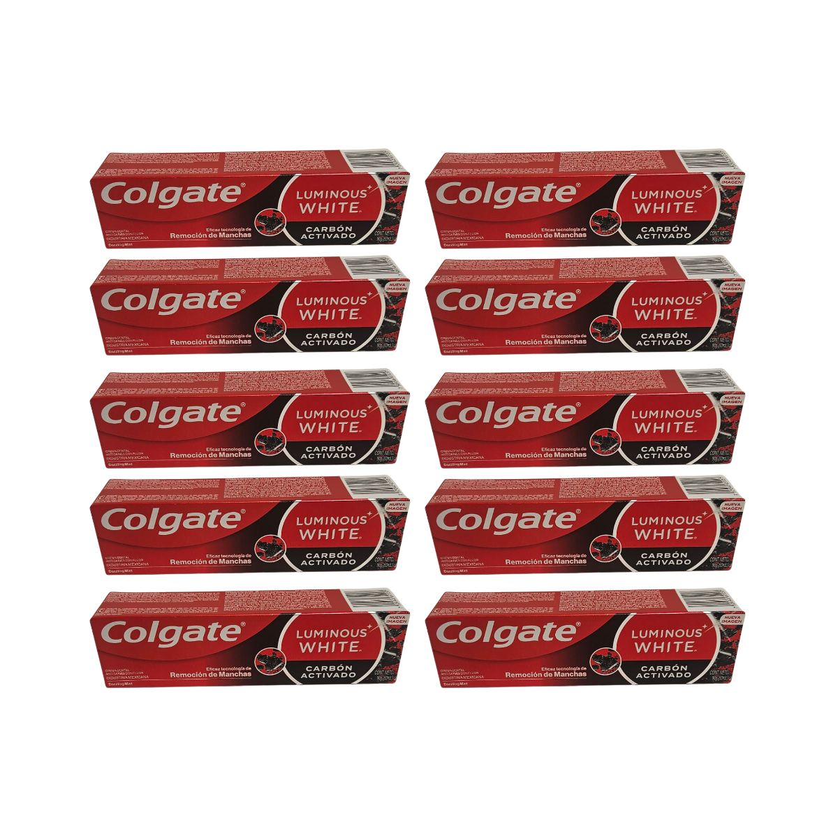 COLGATE - Pack 10 Pasta Colagte Luminous White Carbon Activado 90g