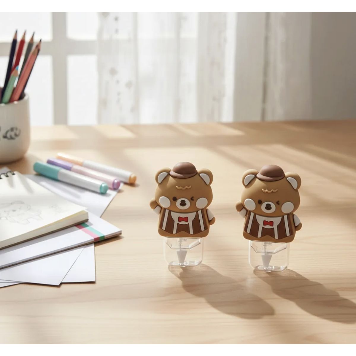 GENERICO - Cinta Correctora Blanca Osito Kawaii - 2 Pcs 5mm