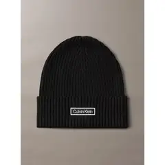 CALVIN KLEIN - Gorro de Punto de Mezcla de Algodón y Cachemira Negro