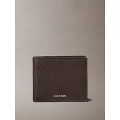 CALVIN KLEIN - Billetera Plegada con Logo Grabado Cafe