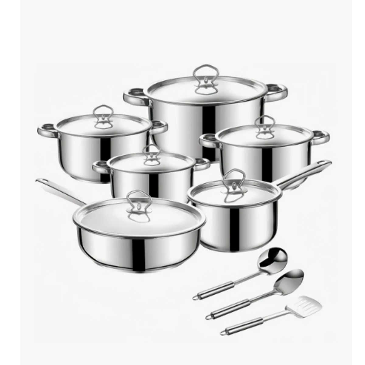 GENERICO - Bateria Cocina Cacerolas 15 Piezas Juego De Ollas Acero Inox Plateado