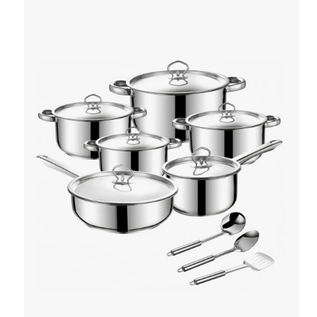 GENERICO - Bateria Cocina Cacerolas 15 Piezas Juego De Ollas Acero Inox Plateado