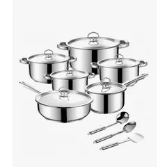 GENERICO - Bateria Cocina Cacerolas 15 Piezas Juego De Ollas Acero Inox Plateado