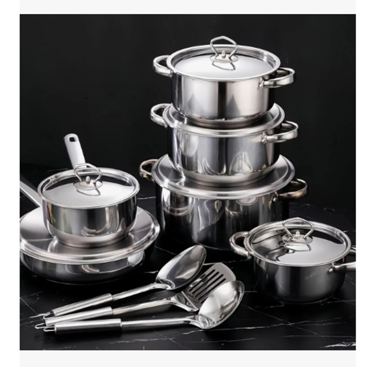 GENERICO - Bateria Cocina Cacerolas 15 Piezas Juego De Ollas Acero Inox Plateado