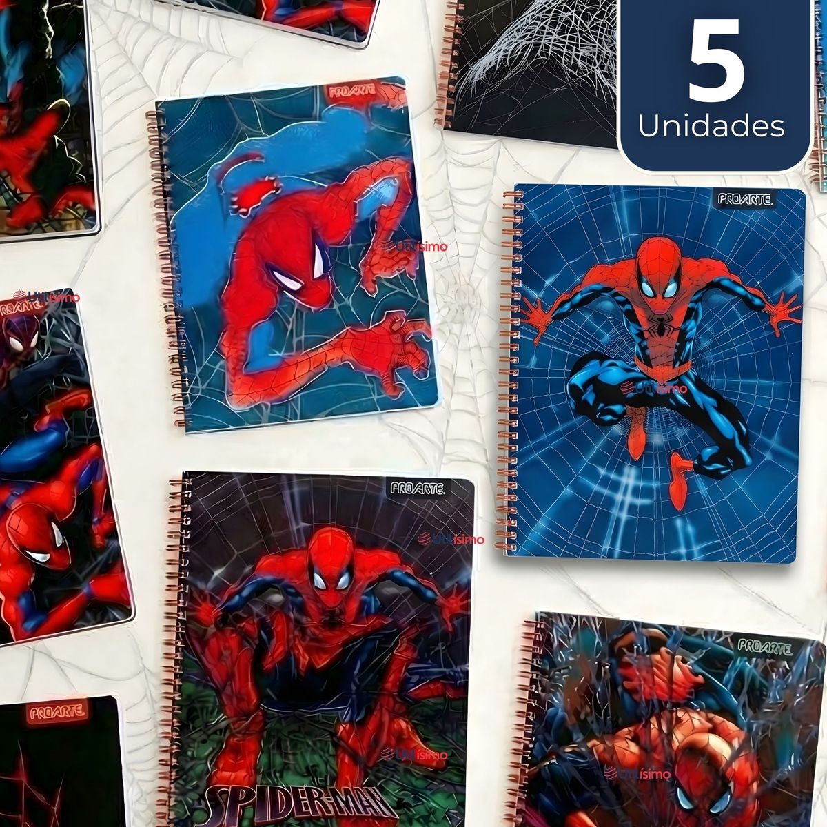 PROARTE - Pack 5 Cuadernos Universitarios SpiderMan 100 Hojas Proarte Diseños Surtidos