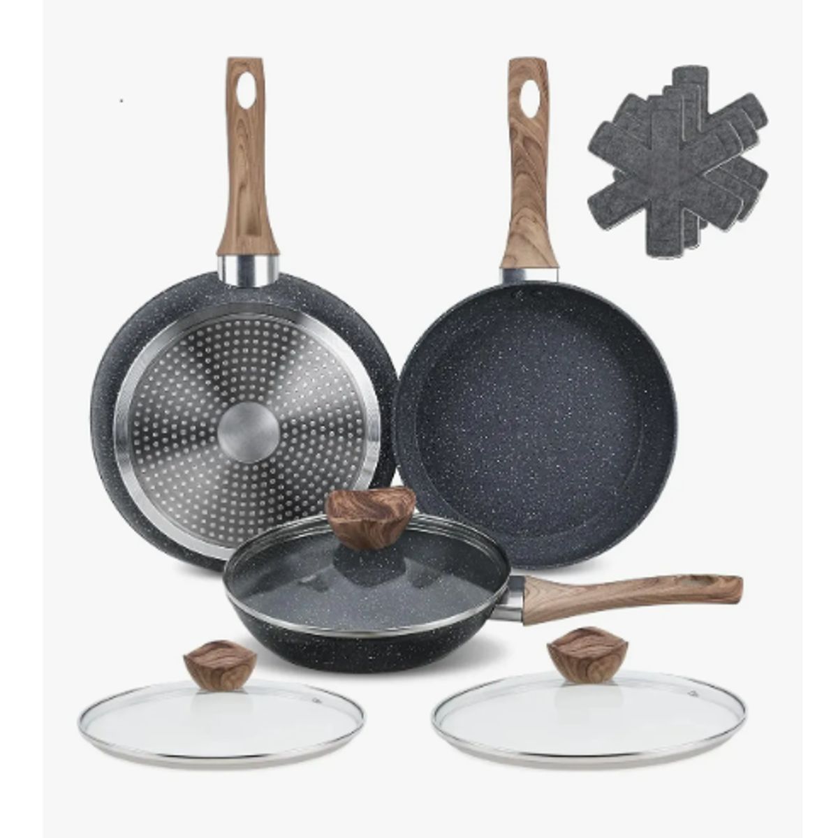 GENERICO - Bateria De Cocina 9 Piezas Antiadherente Olla Sarten Negro