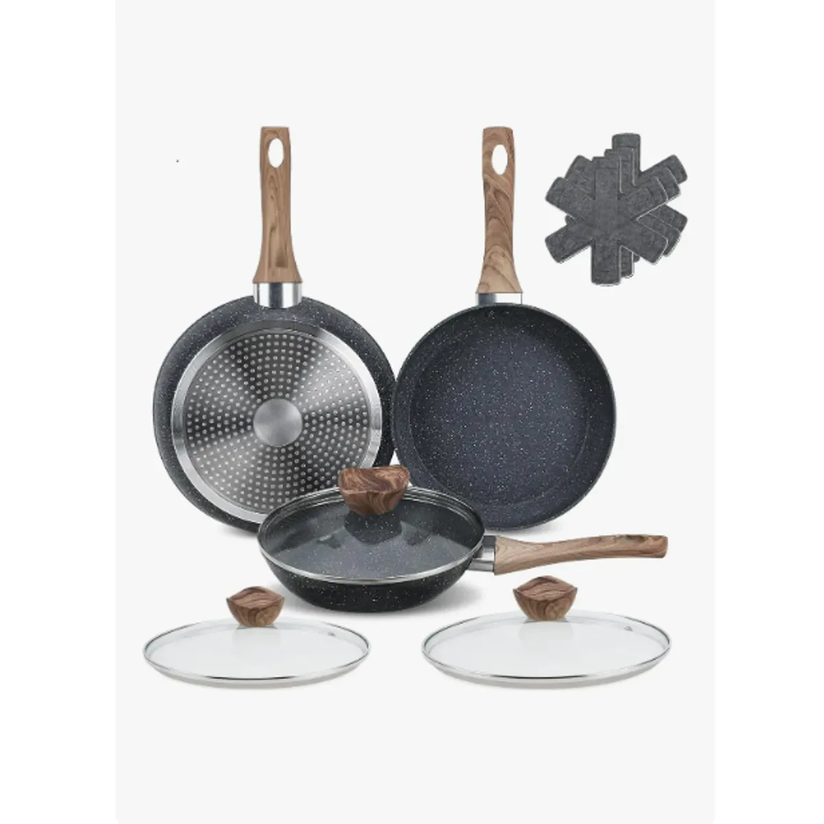 GENERICO - Bateria De Cocina 9 Piezas Antiadherente Olla Sarten Negro