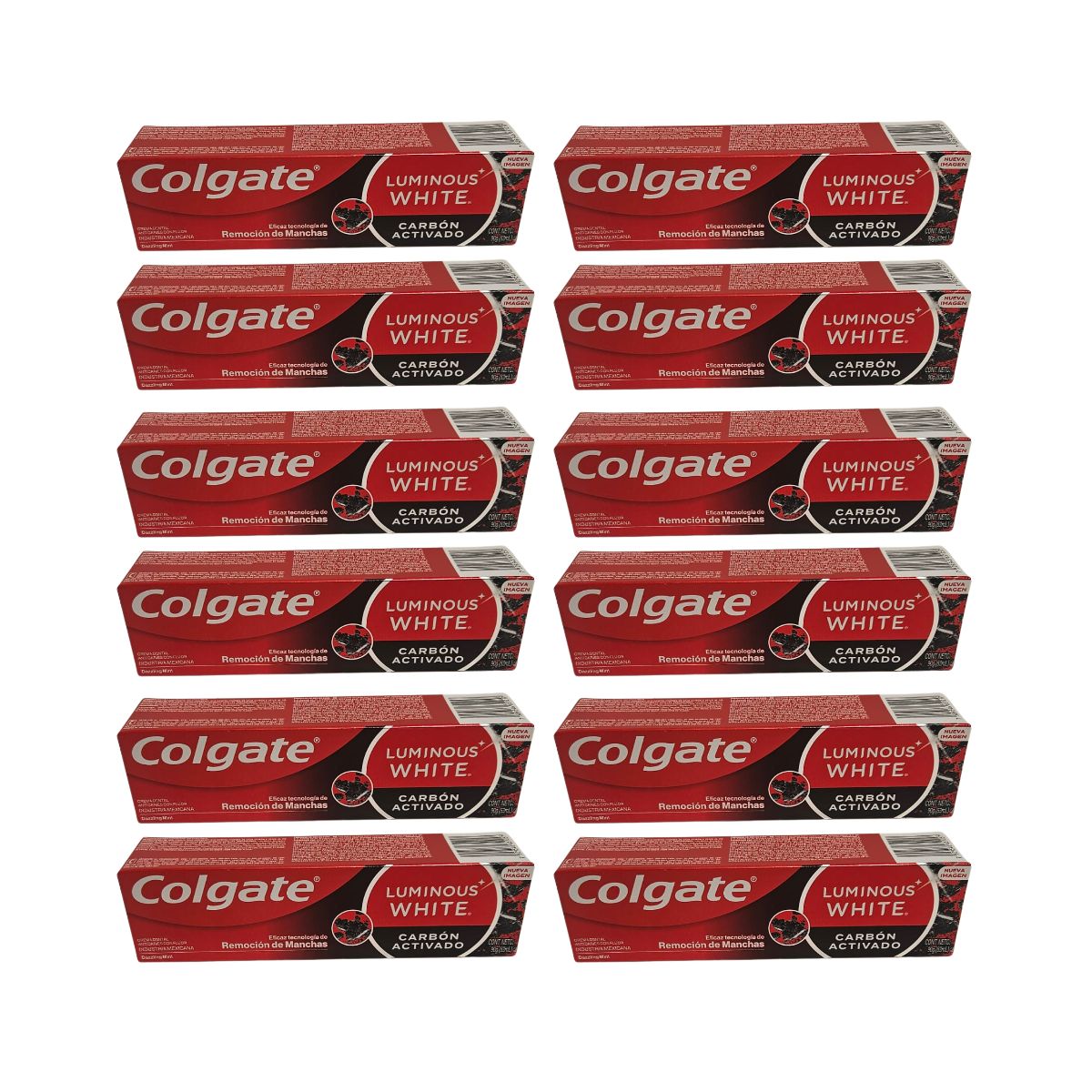 COLGATE - Pack 12 Pasta Colagte Luminous White Carbon Activado 90g