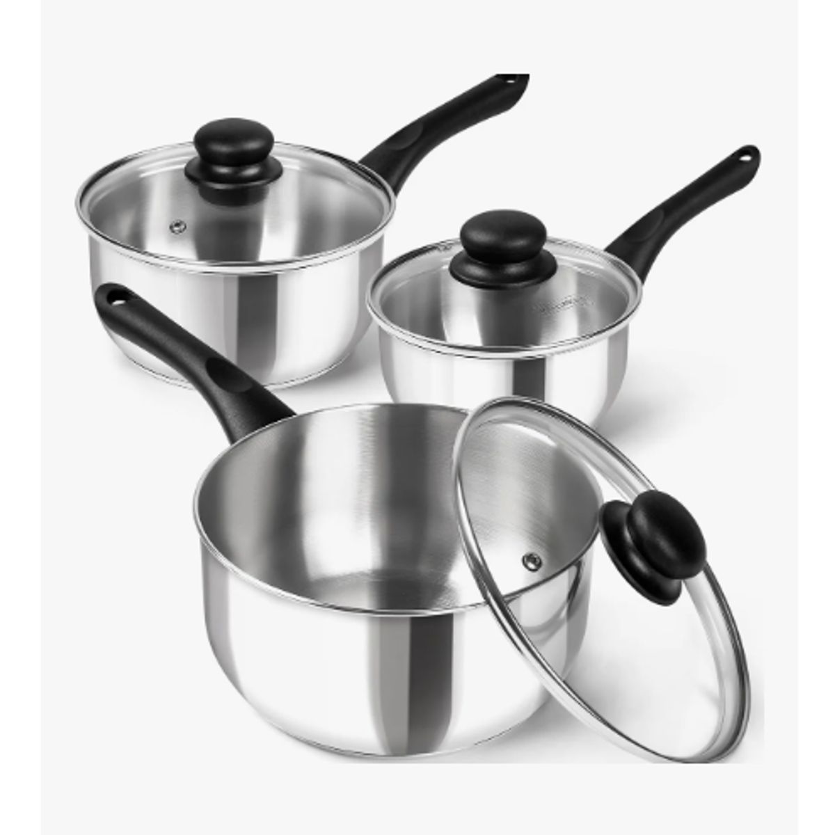 GENERICO - Juego De Ollas Cocina Antiadherente Set De Bateria 3 Piezas Plateado