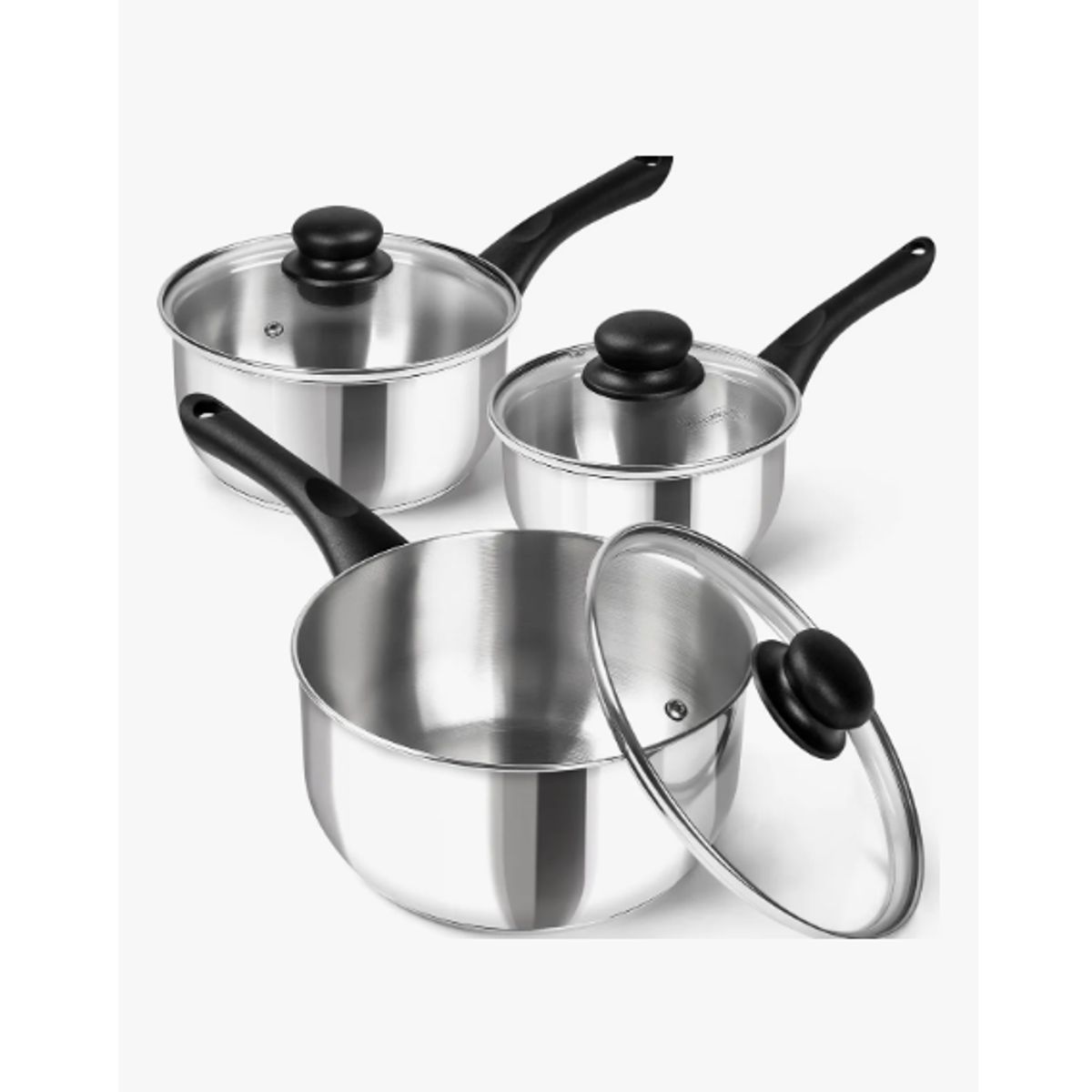 GENERICO - Juego De Ollas Cocina Antiadherente Set De Bateria 3 Piezas Plateado