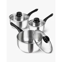 GENERICO - Juego De Ollas Cocina Antiadherente Set De Bateria 3 Piezas Plateado