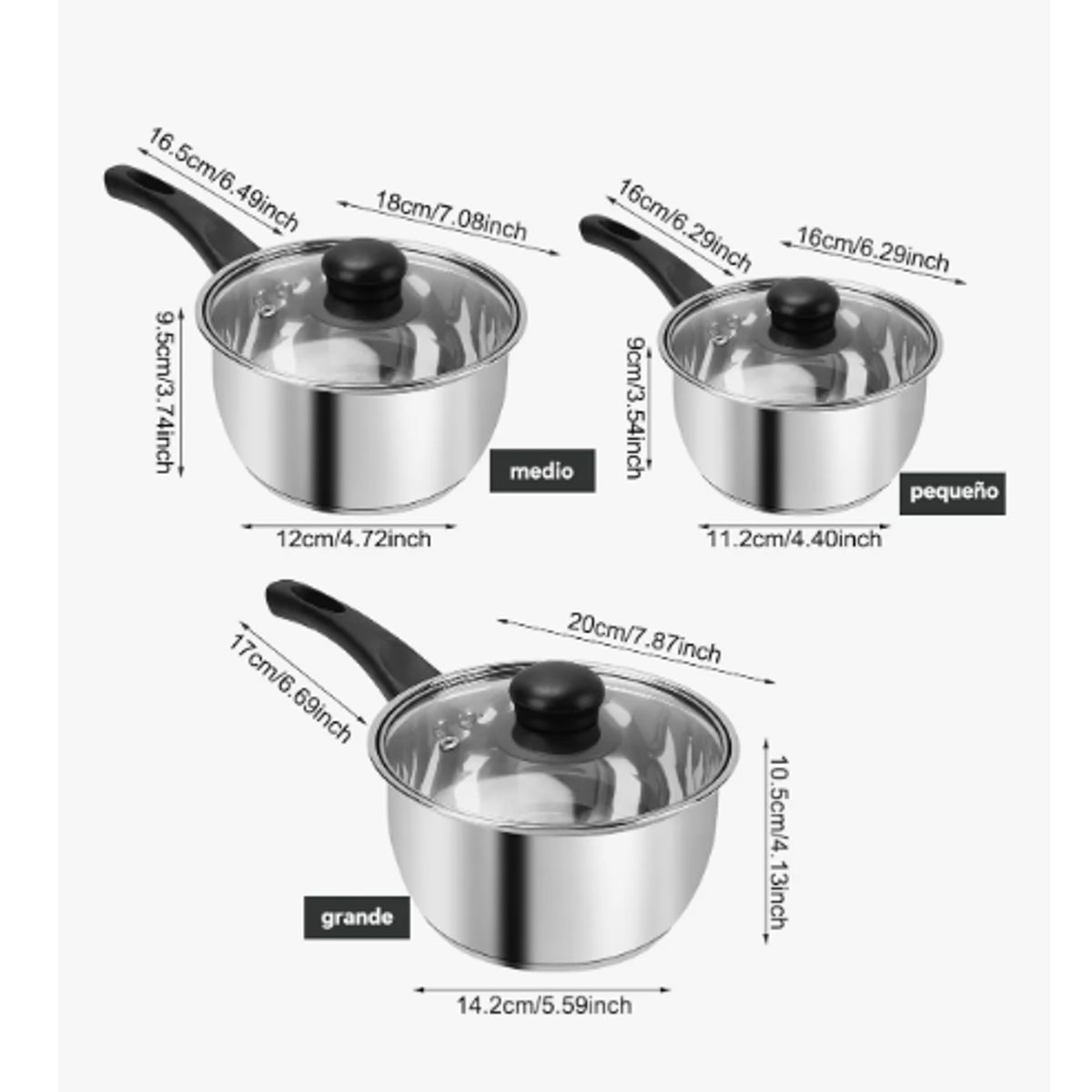 GENERICO - Juego De Ollas Cocina Antiadherente Set De Bateria 3 Piezas Plateado