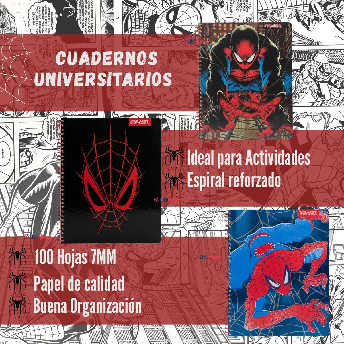 PROARTE - Pack 10 Cuadernos Universitarios SpiderMan 100 Hojas Proarte Diseños Surtidos