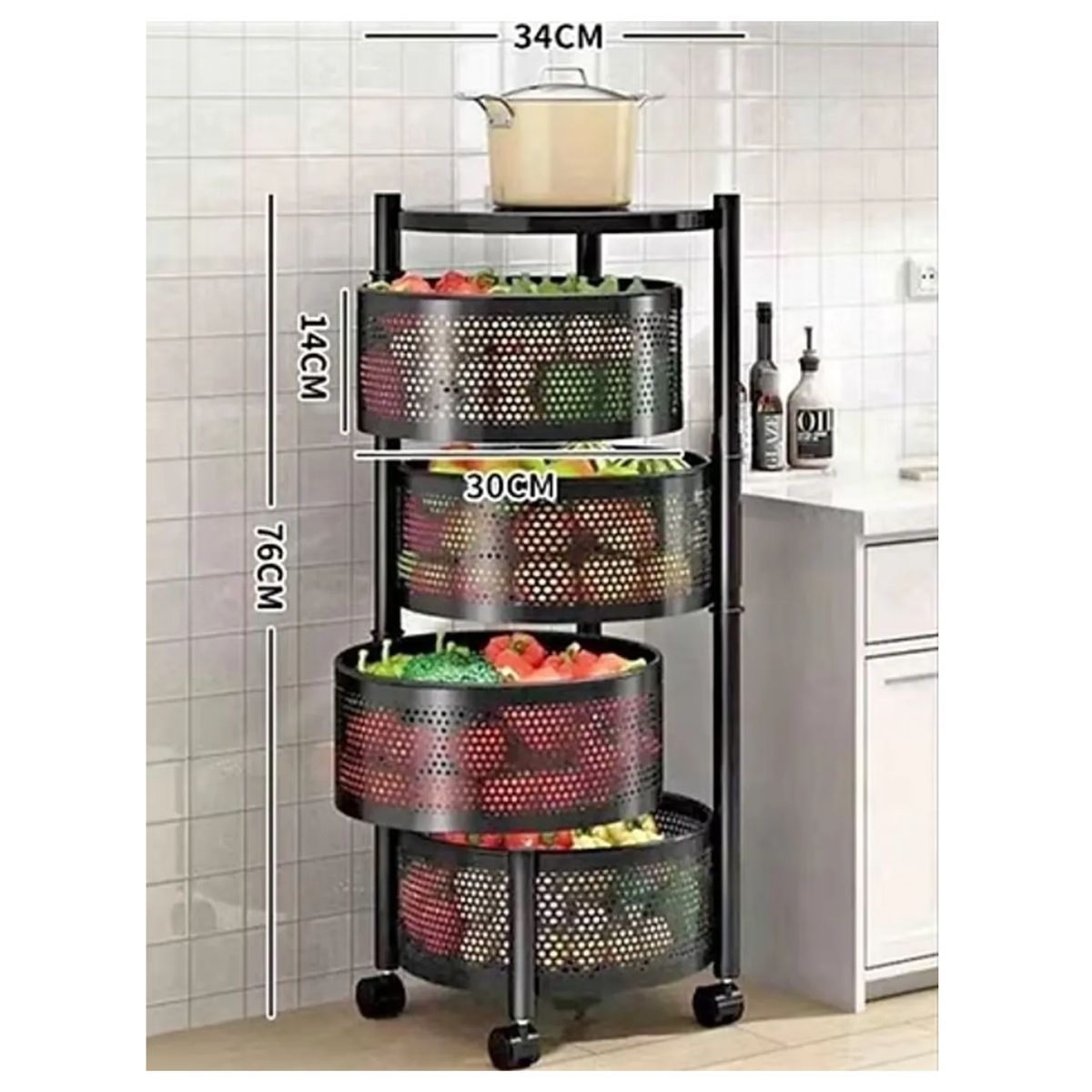 GENERICO - Carrito Organizador Verdulero de 4 Canasto Redondo Metálico