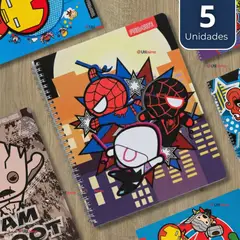 PROARTE - Pack 5 Cuadernos Universitarios Marvel Heroes 100 Hojas Diseños Surtidos