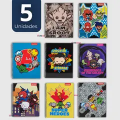 PROARTE - Pack 5 Cuadernos Universitarios Marvel Heroes 100 Hojas Diseños Surtidos