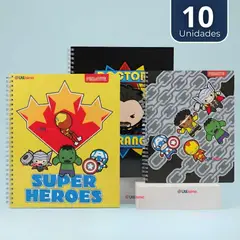 PROARTE - Pack 10 Cuadernos Universitarios Marvel Heroes 100 Hojas Diseños Surtidos