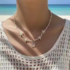 GENERICO - Collar mujer Estrellas de Mar Concha y Perlas - Estilo Playero