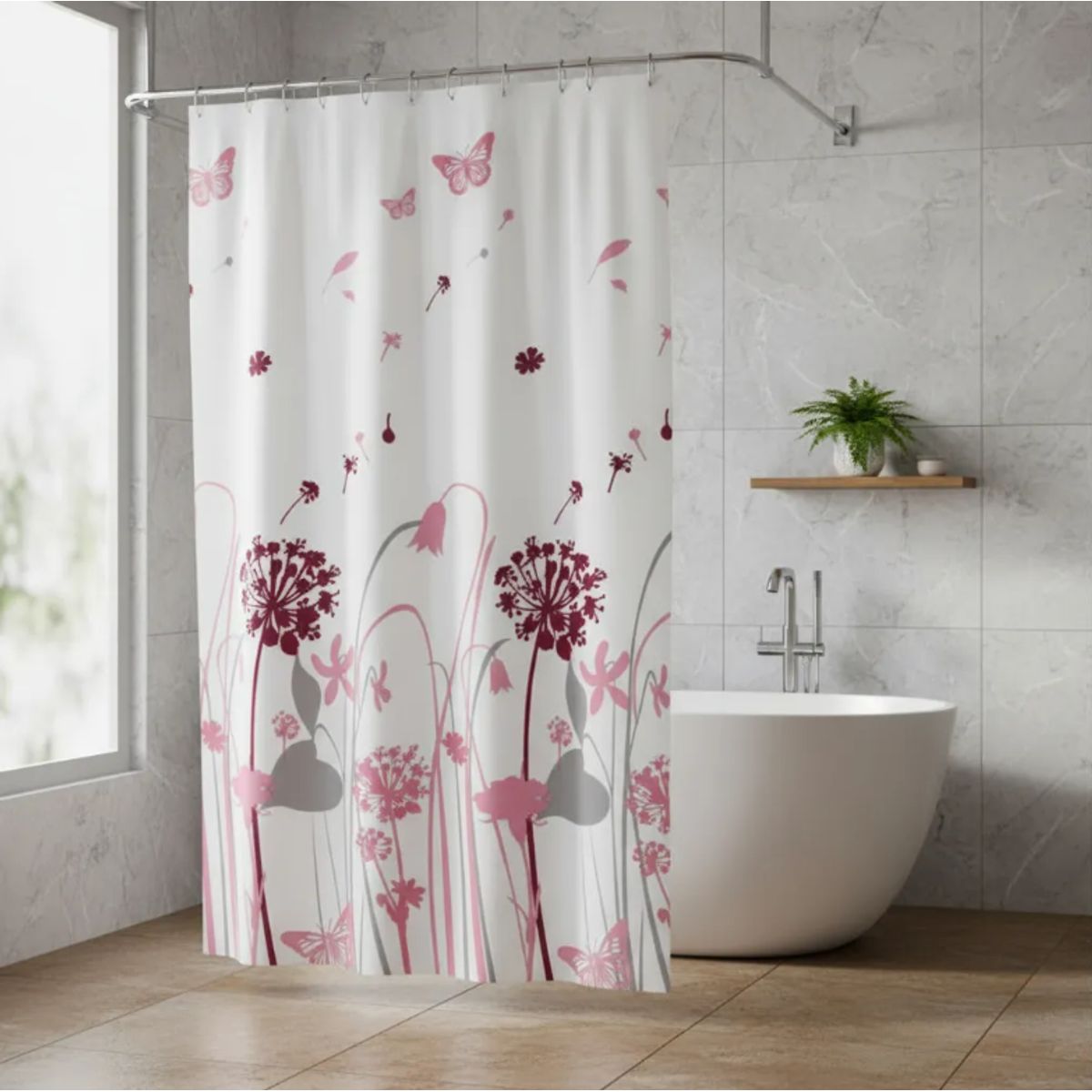 GENERICO - Cortina De Ducha Con Estampado Flores Y De Mariposas
