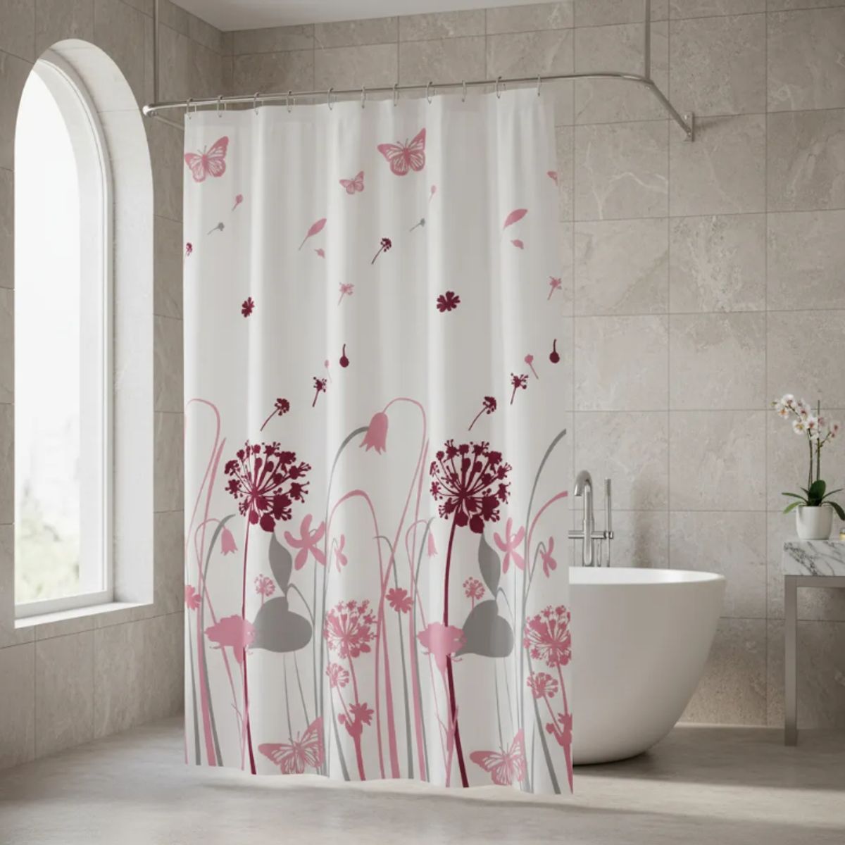 GENERICO - Cortina De Ducha Con Estampado Flores Y De Mariposas