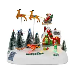 IMPORTCLICK - Decoración Navidad Villa Navideña Sonido Luces Movimiento Pascuero Renos