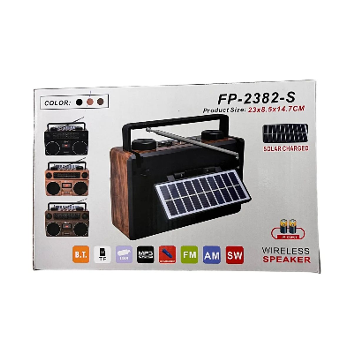 GENERICO - Radio Recargable Solar Subwoofer Bluetooth Mp3 Color Marrón