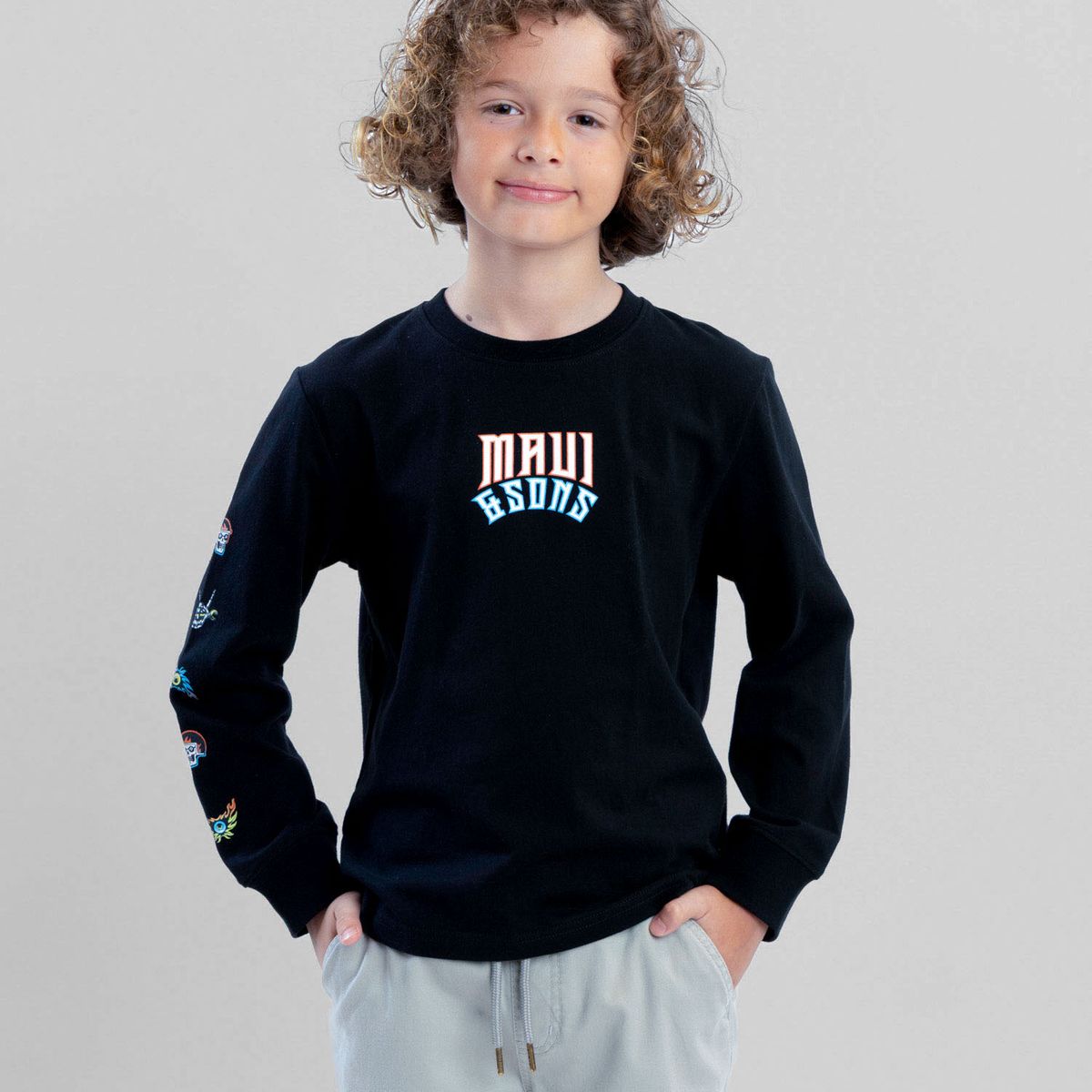 MAUI AND SONS - Polera ML Skull Riders Negro Infantil Maui And Sons