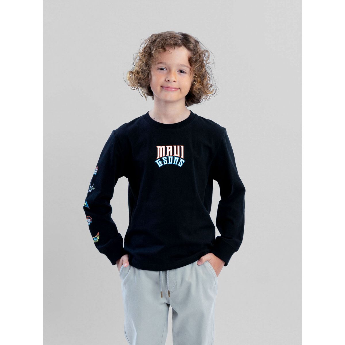 MAUI AND SONS - Polera ML Skull Riders Negro Infantil Maui And Sons