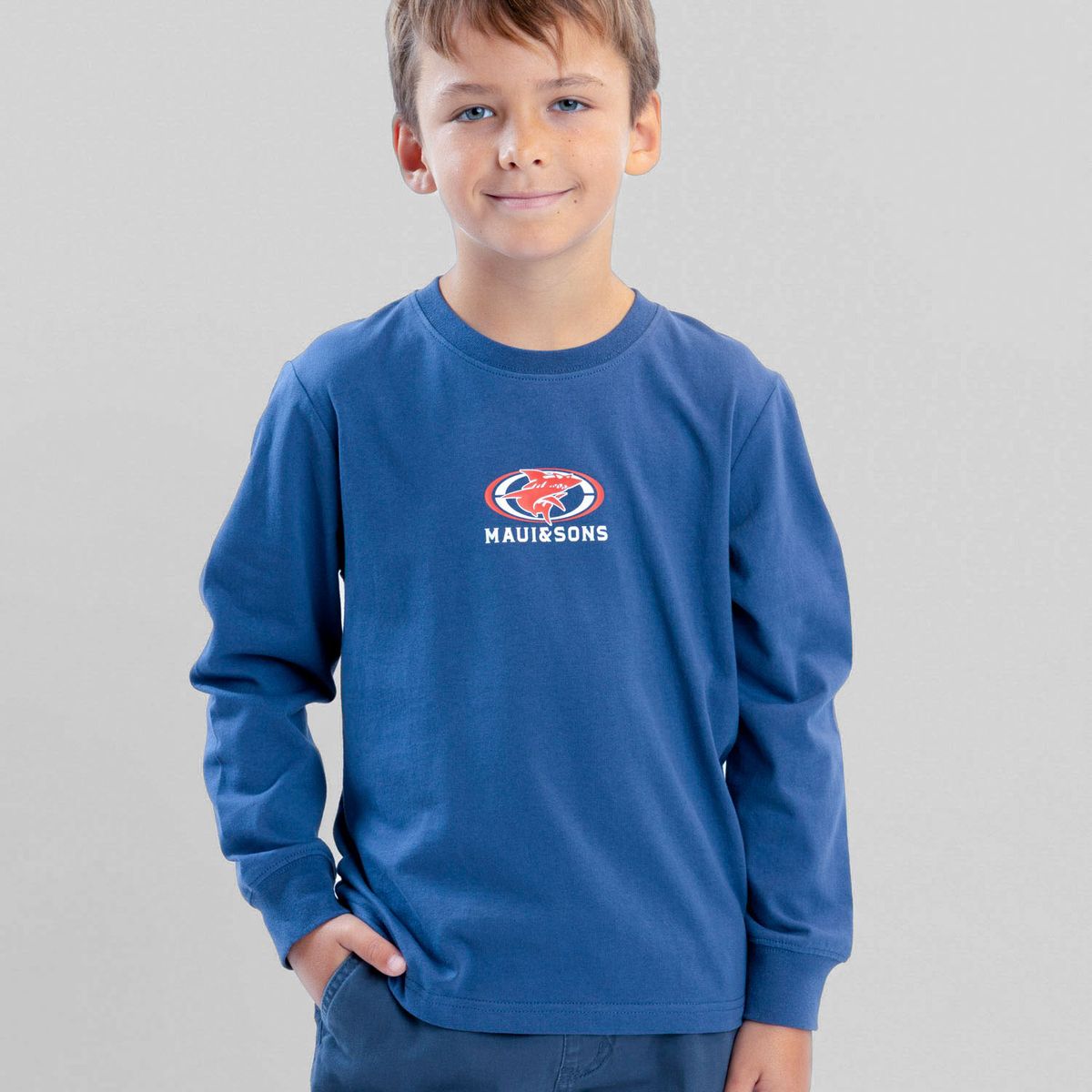 MAUI AND SONS - Polera ML Sailwind Celeste Infantil Maui And Sons