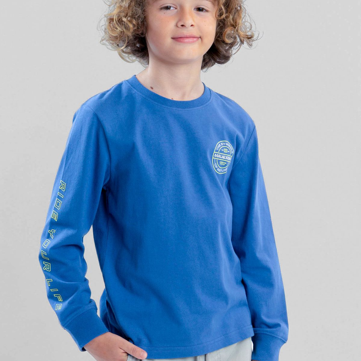 MAUI AND SONS - Polera ML Lowtide Celeste Infantil Maui And Sons