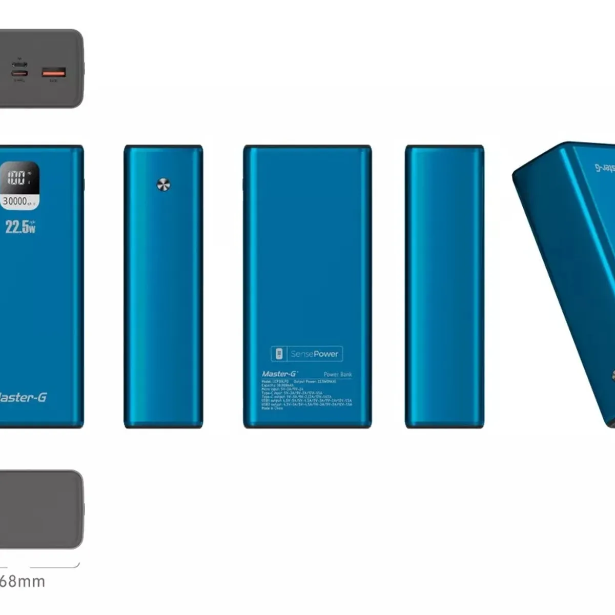 MASTER G - Cargador Portatil Bateria Power Bank Master-g 30000mah 225w Color Azul