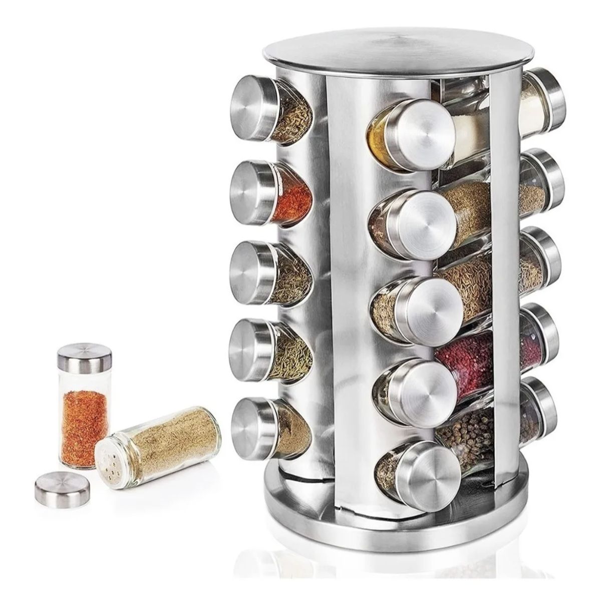 GENERICO - Rack Condimentero Especiero Giratorio Cocina 20 Pc Plateado