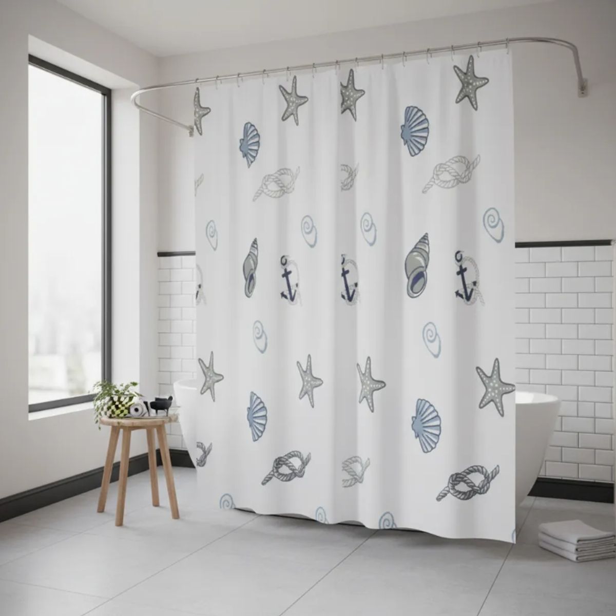GENERICO - Cortina De Ducha Con Estampado De Conchas Y Estrellas De Mar