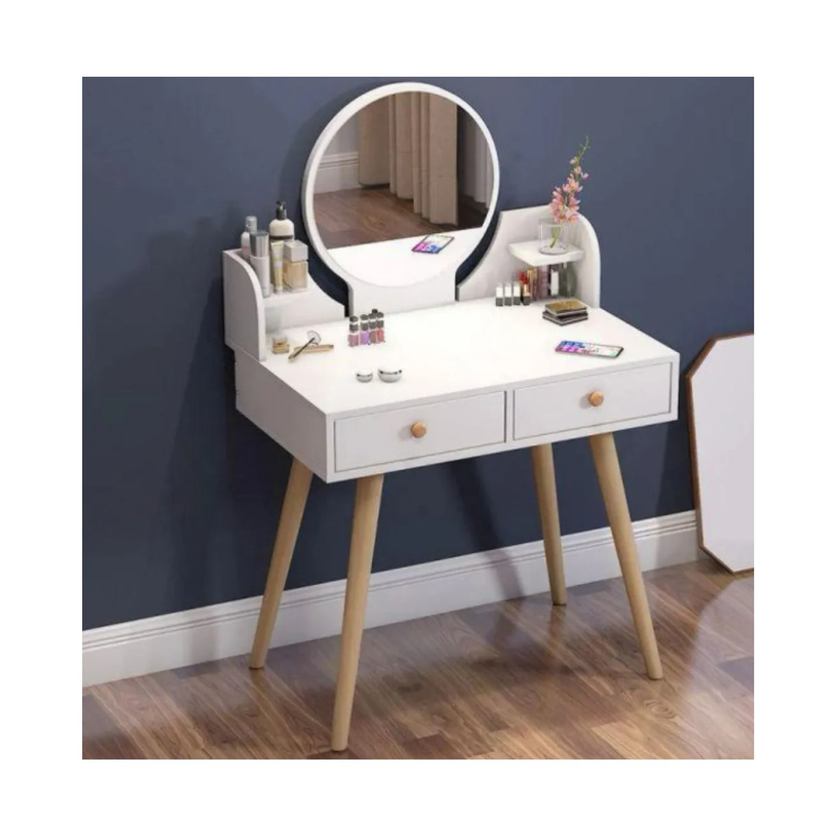 GENERICO - Tocador Madera Con Espejo 60x40x73cm Con Luz Led sin taburete