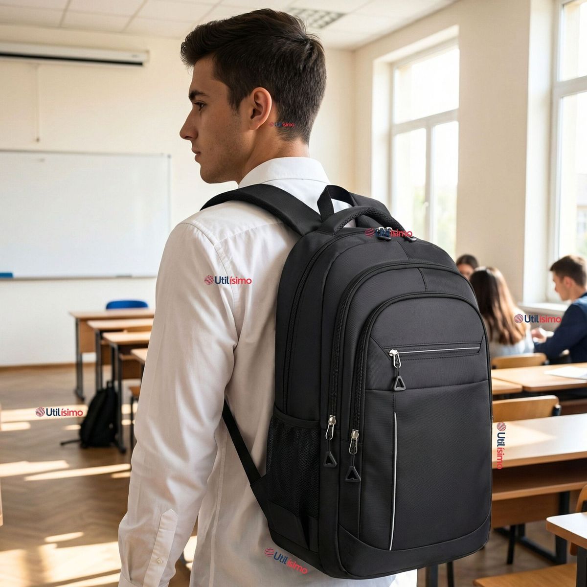 UTILISIMO - Mochila Escolar Universitaria Notebook Impermeable Resistente 47cm Negro 23L