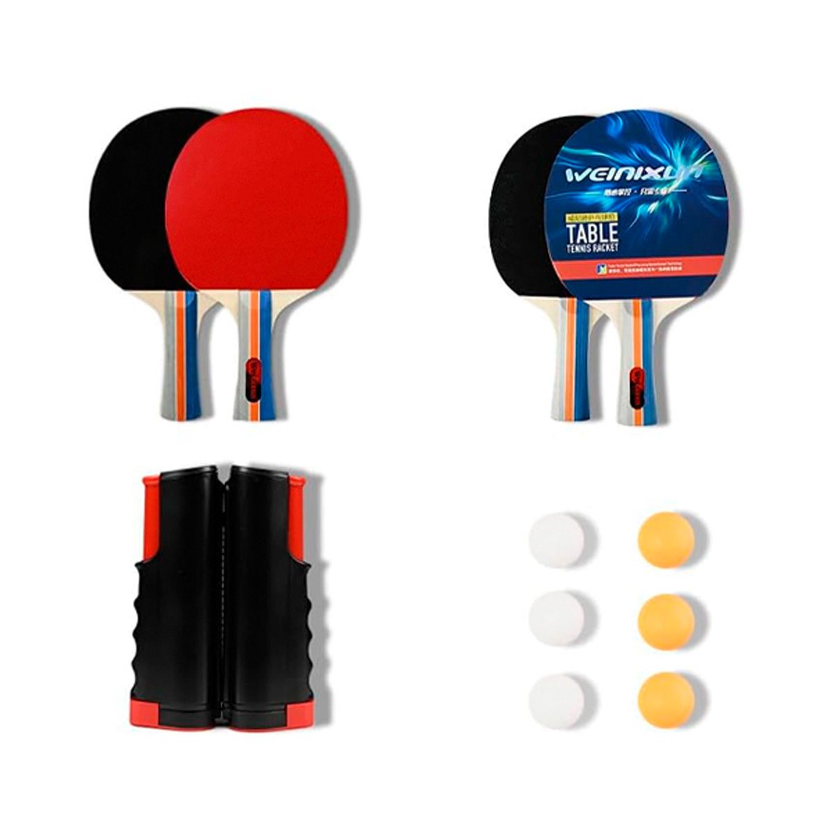 SDFIT - Set de 4 Paletas de Goma + 6 Pelotas + Red Ajustable SRB-WXN
