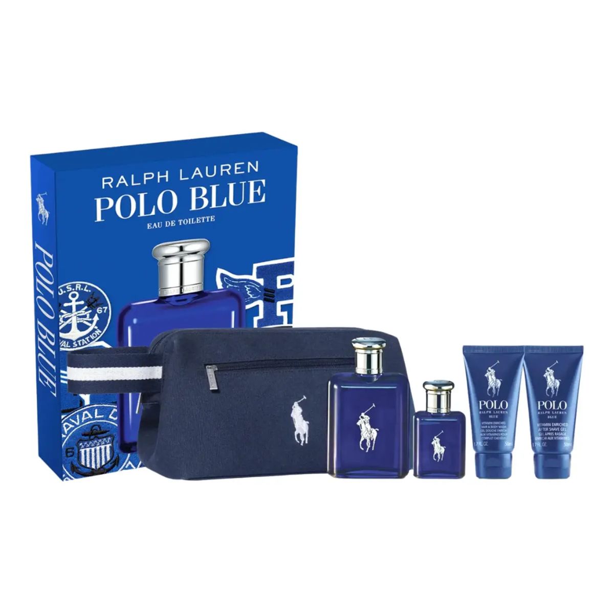 RALPH LAUREN - RALPH LAUREN POLO BLUE ESTUCHE EDT 125ML+40ML+GEL 50ML+AF SHAVE GEL 50ML+BOLSO