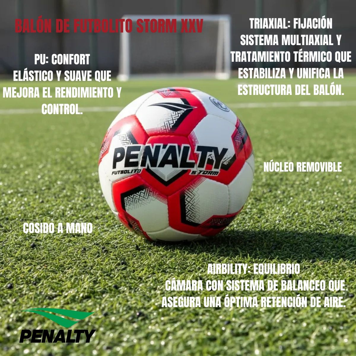 PENALTY - Pelota Futbolito Balon Futbol 7 N4 Penalty Storm XXV Bote Medio Rojo