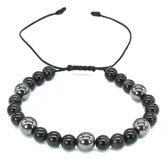 GENERICO - Pulsera de Piedra Natural Obsidiana Negra y Hematita
