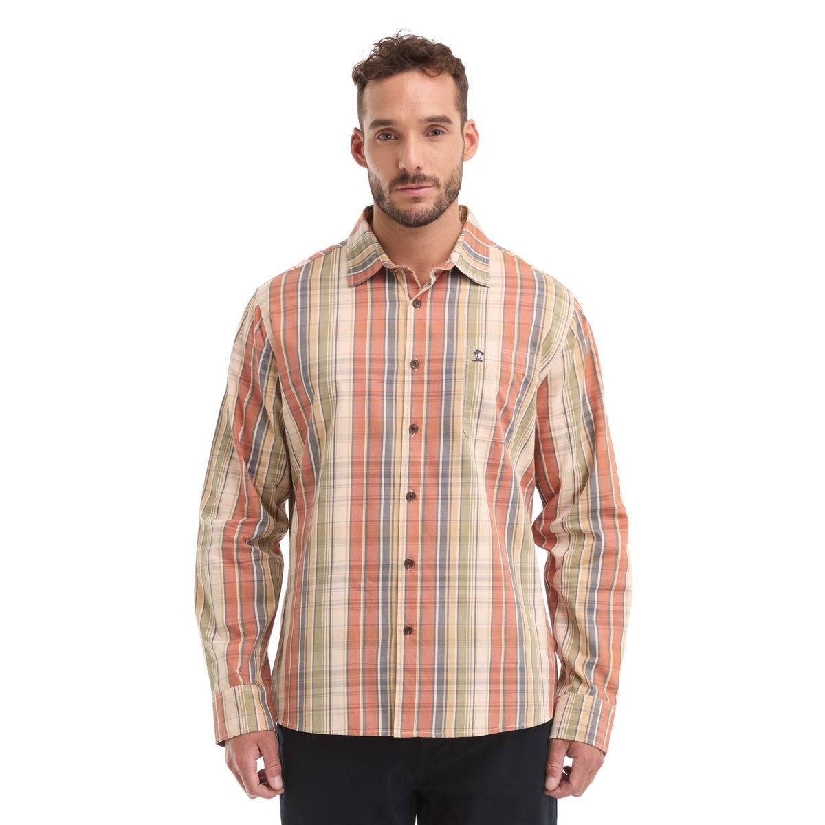 PANAMA JACK - Camisa Hombre Escocesa Manga Larga Casual Naranja Panama Jack